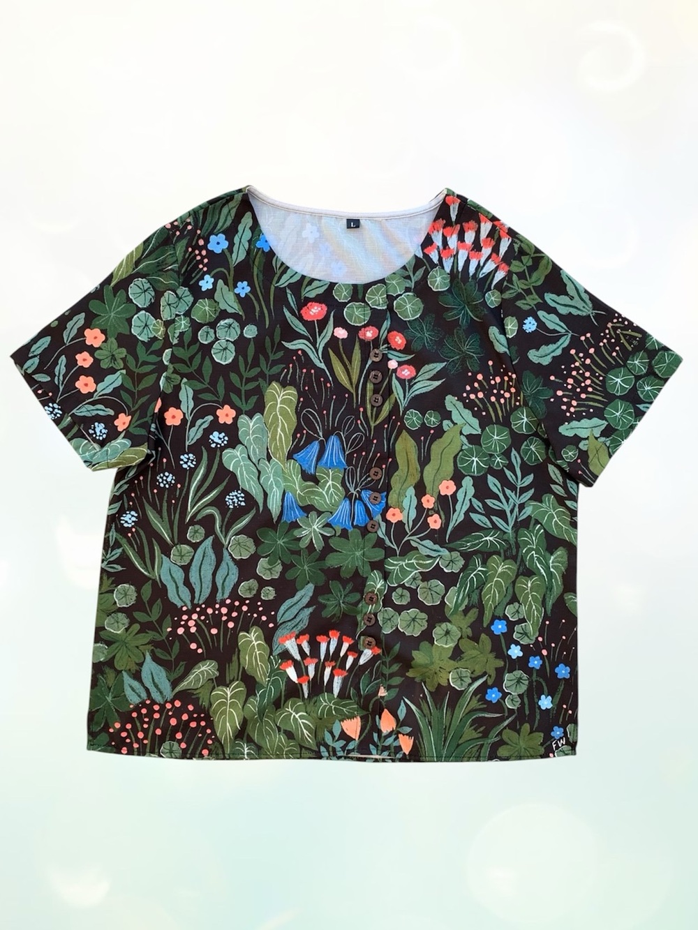 Unbranded Floral Botanical Garden Print Short Sleeve Blouse ~ Women’s L